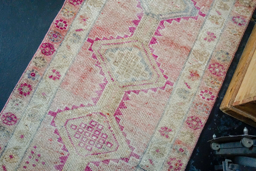 2’8 x 9’ Turkish Oushak Runner Muted Pinks, Cream, Violet and Gray