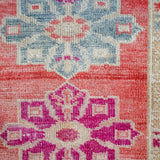 2’9 x 12’ Vintage Turkish Runner Muted Coral Pink, Tan and Violet