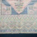 4’1 x 7’10 Vintage Oushak Rug Very Muted Gray, Navy & Rose