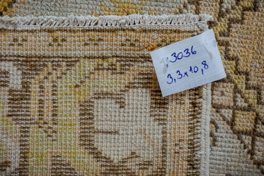 3’3 x 10’8 Vintage Turkish Runner Muted Yellows, Cream and Apricot
