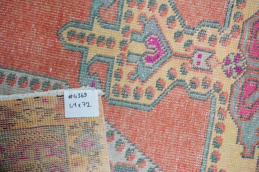 4’1 x 7’2 Vintage Oushak Rug Muted Rose Pink, Periwinkle & Fuchsia