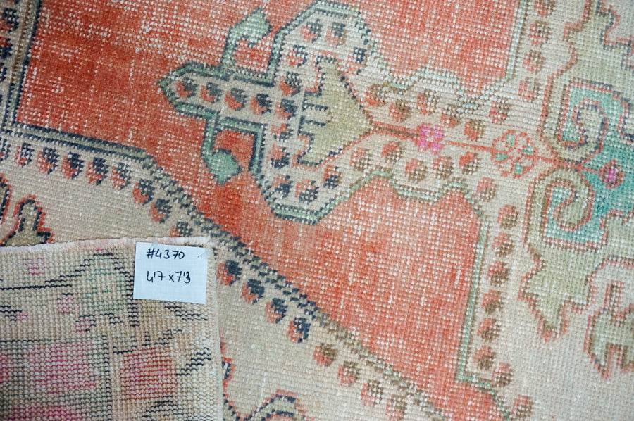 4’7 x 7’3 Vintage Oushak Rug Muted Aqua Blue, Gray & Red