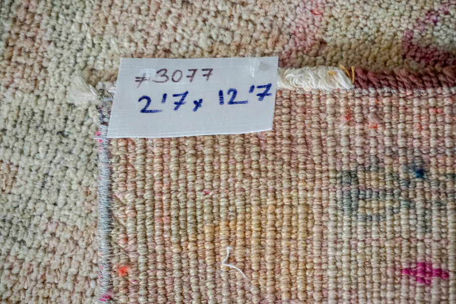 2’7 x 12’7 Vintage Turkish Runner Beige, Pink and Olive