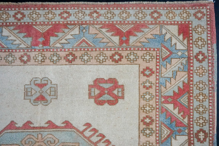 5’1 x 7’2 Turkish Milas Rug Baby Blue, Pink and Cream 1960's