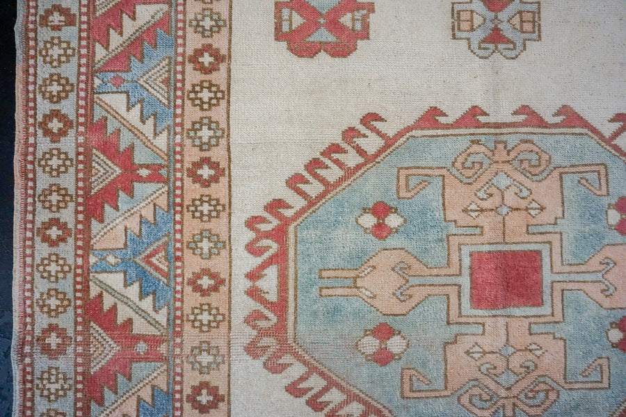 5’1 x 7’2 Turkish Milas Rug Baby Blue, Pink and Cream 1960's