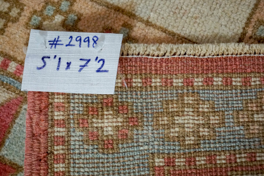 5’1 x 7’2 Turkish Milas Rug Baby Blue, Pink and Cream 1960's