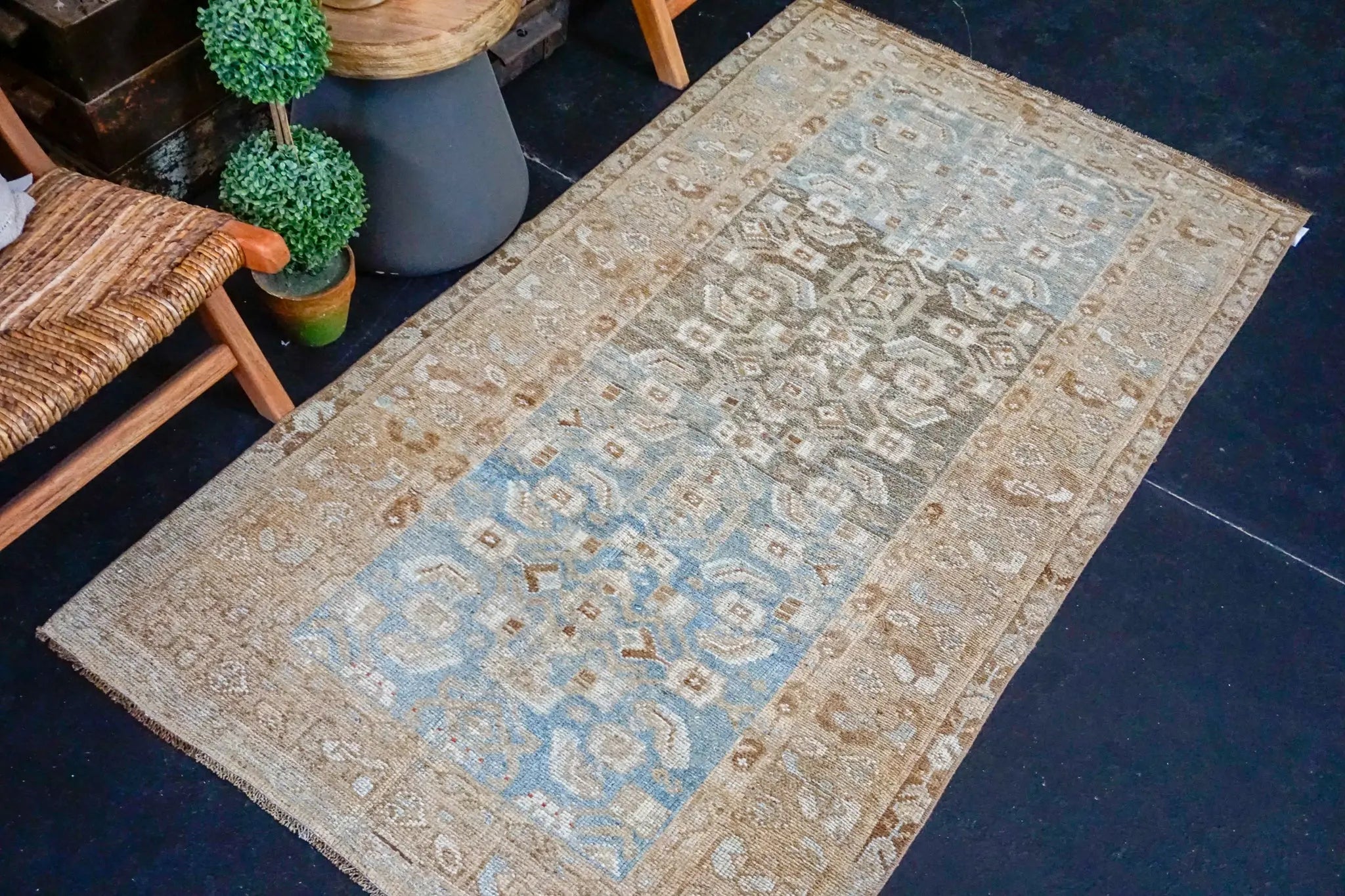 3’6 x 6’3 Classic Antique Rug Muted Camel, Blue + Brown Carpet '3790 Linda's Barn
