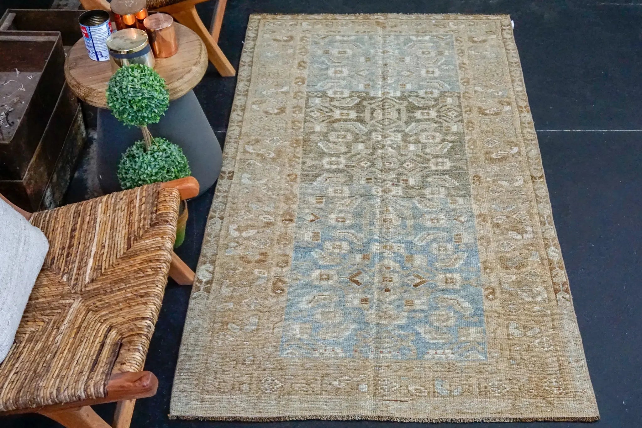 3’6 x 6’3 Classic Antique Rug Muted Camel, Blue + Brown Carpet '3790 Linda's Barn
