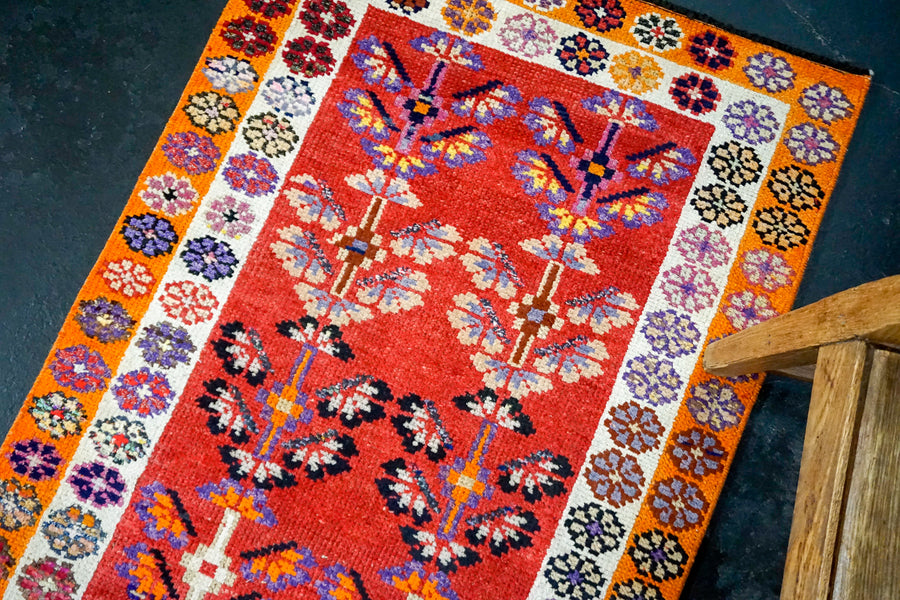 2’9 x 12’5 Turkish Oushak Runner Red, Orange, White + Blue