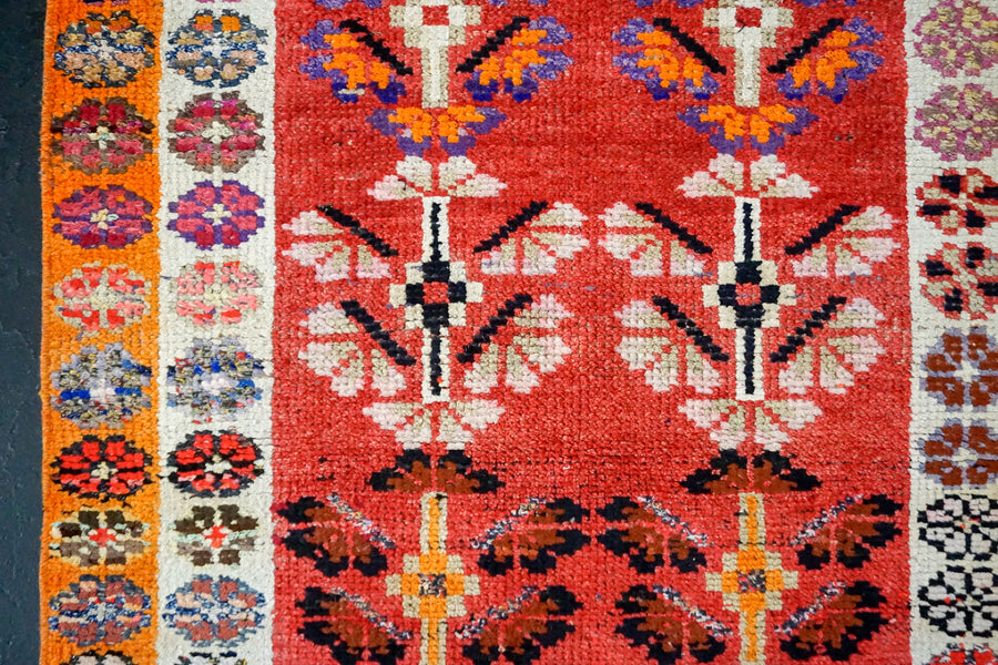 2’9 x 12’5 Turkish Oushak Runner Red, Orange, White + Blue