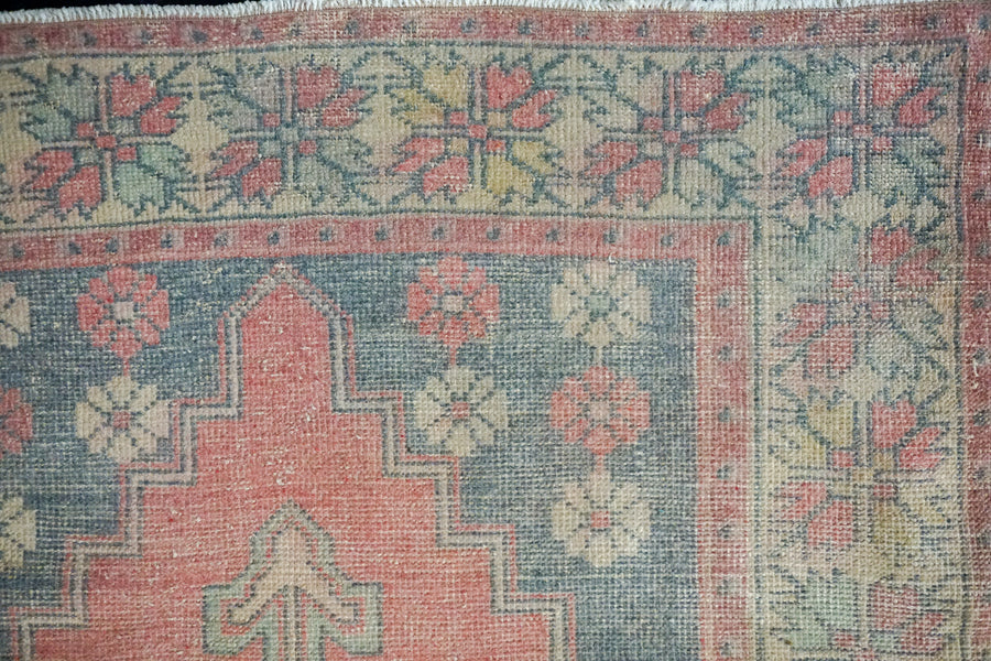 4’6 x 9’ Wide Turkish Oushak Runner Muted Pink, Ecru and Gray