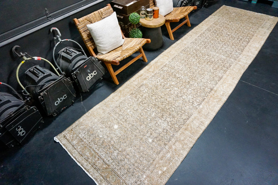 3'9 x 14’4 Vintage Runner Muted Brown, Camel, Denim & Green