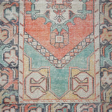 3’ x 10’3 Vintage Turkish Runner Muted Coral Red, Charcoal and Turquoise Blue