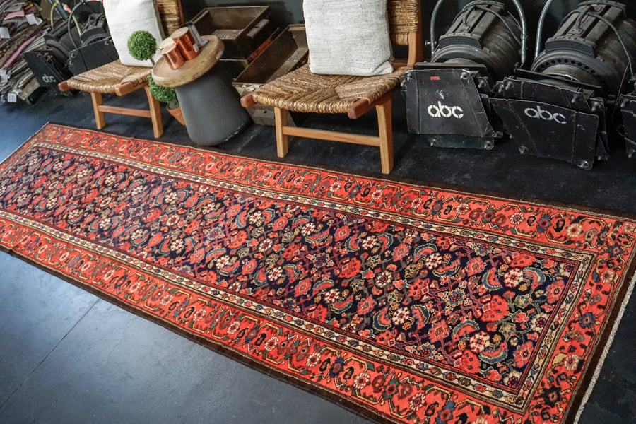 3’3 x 13’ Classic Vintage Runner Navy Blue, Red + Cream