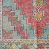 3’10 x 8’7 Vintage Turkish Runner Muted Coral Red, Gold + Blue-Gray Gallery Rug