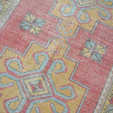 3’10 x 8’7 Vintage Turkish Runner Muted Coral Red, Gold + Blue-Gray Gallery Rug