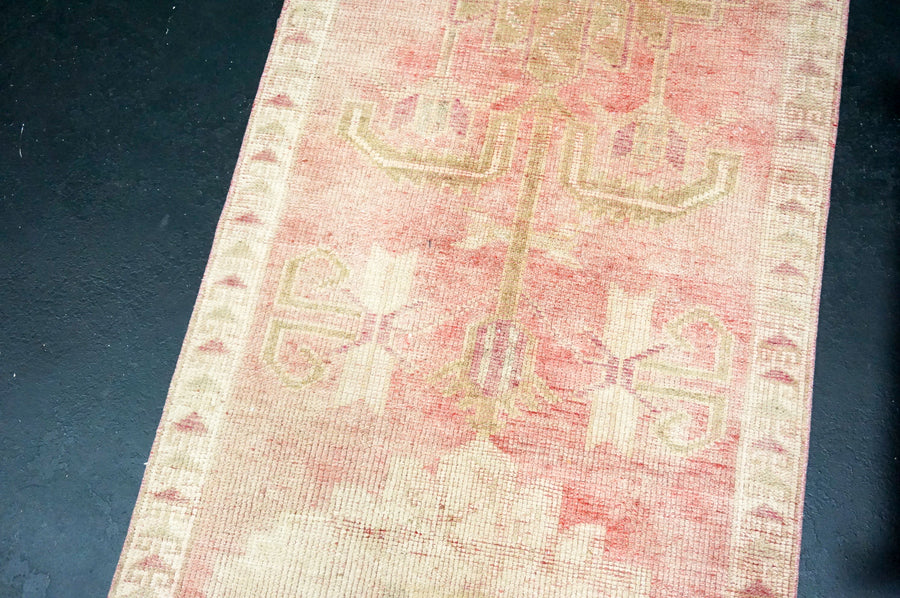 2’10 x 9’9 Vintage Herki Runner Muted Beige, Blush Pink & Camel