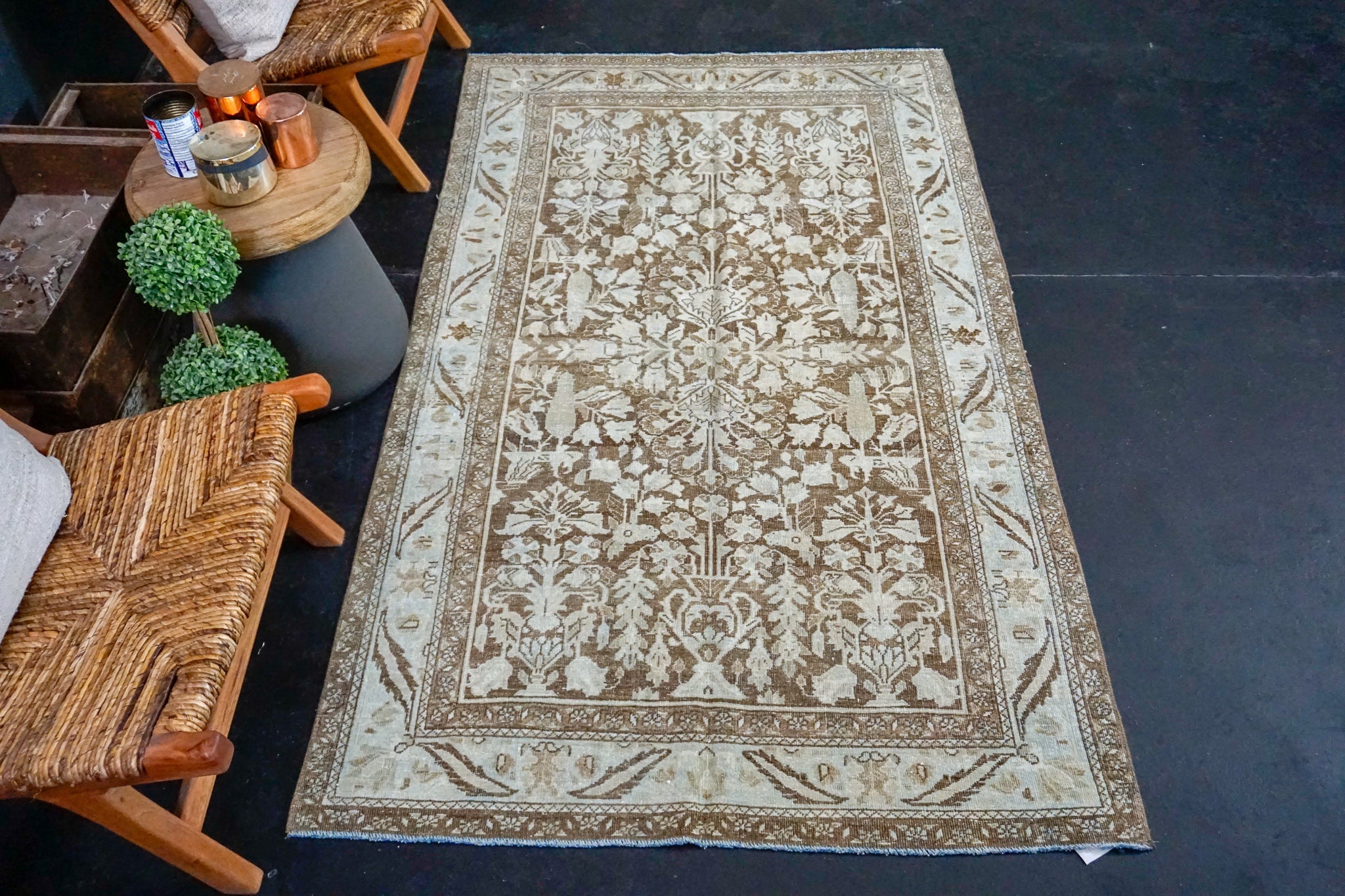 4’ x 7’ Classic Vintage Rug Muted Beige, Brown + Sage-Gray Carpet '3706 Linda's Barn