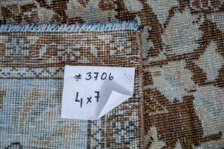 4’ x 7’ Classic Vintage Rug Muted Beige, Brown + Sage-Gray Carpet