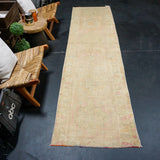 2’7 x 10’4 Vintage Herki Runner Very Muted Coral Pink, Gray & Camel