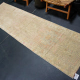 2’7 x 10’4 Vintage Herki Runner Very Muted Coral Pink, Gray & Camel