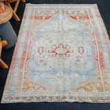 4’2 x 6’7 Classic Vintage Rug Muted Blue, Red + Gray Carpet