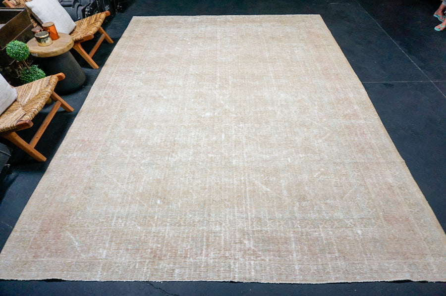 9’ x 12’1 Classic Vintage Rug Muted Camel Beige & Sage Green