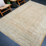 6’10 x 10’7 Classic Vintage Rug Muted Camel Brown, Sea & Turquoise Blue '5077