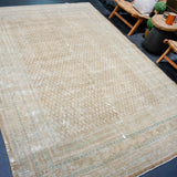 6’10 x 10’7 Classic Vintage Rug Muted Camel Brown, Sea & Turquoise Blue '5077