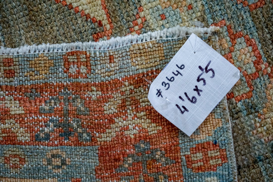 4’6 x 5’5 Classic Vintage Rug Muted Blue, Salmon + Ecru Carpet
