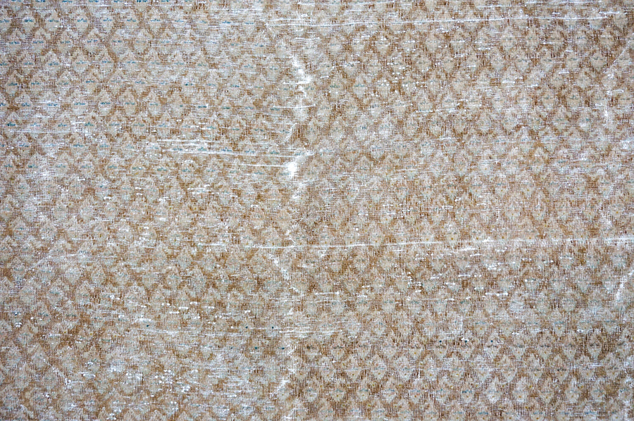 6’10 x 10’7 Classic Vintage Rug Muted Camel Brown, Sea & Turquoise Blue
