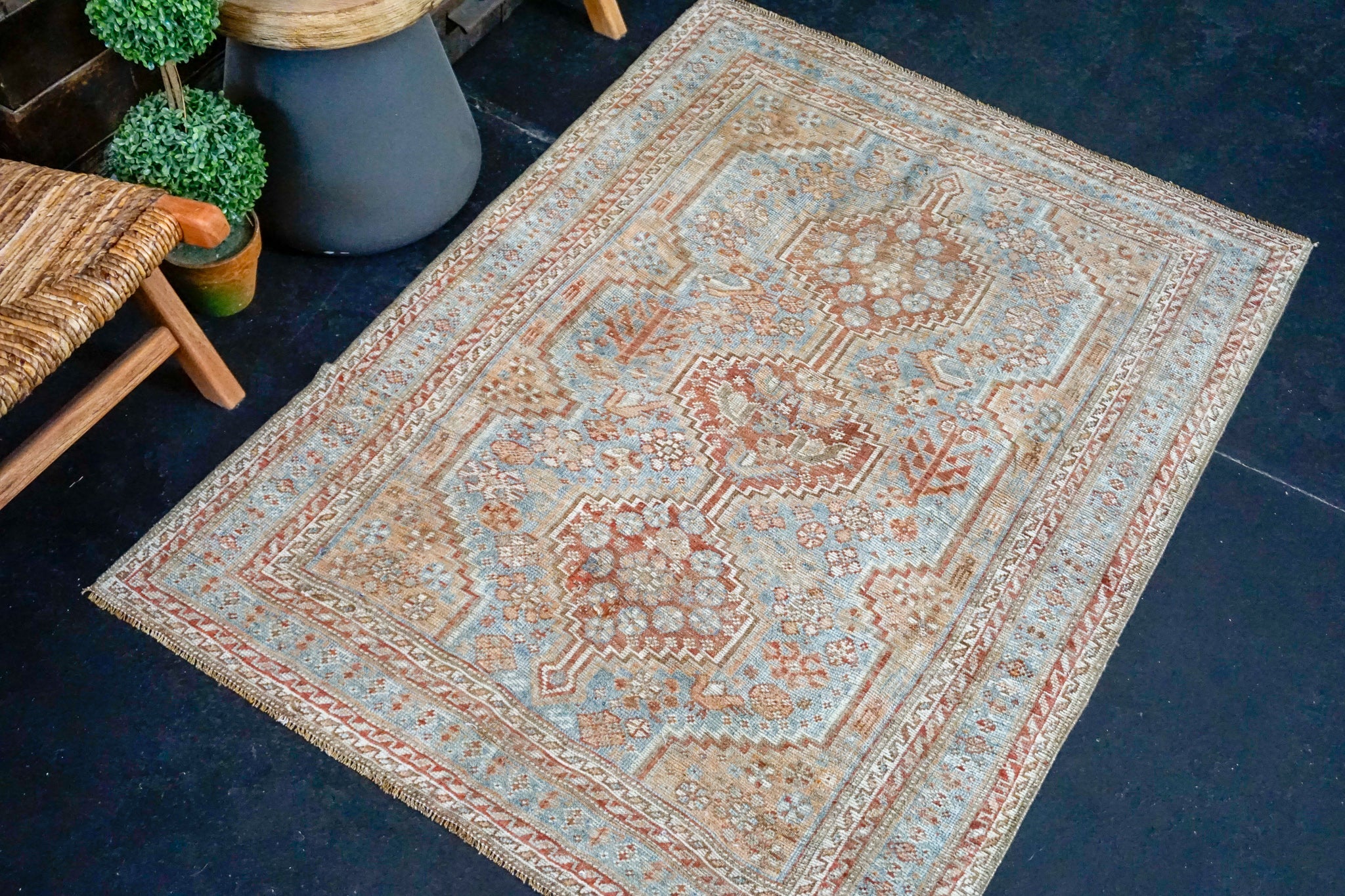 3’9 x 5’1 Classic Antique Rug Muted Denim, Copper + Cream Carpet SB '3648 Linda's Barn
