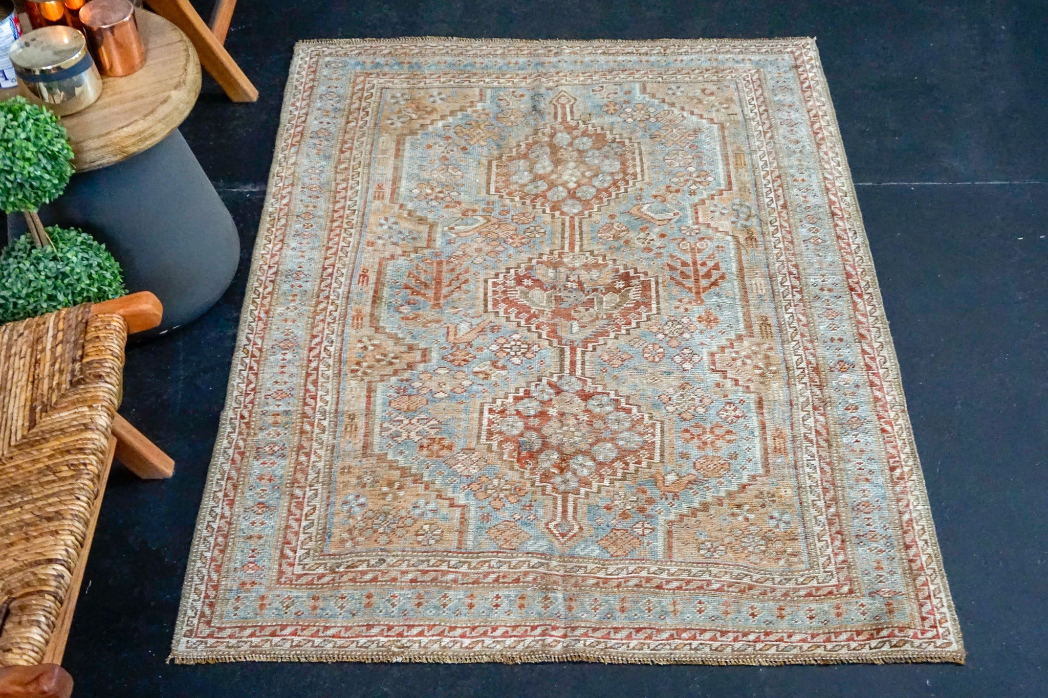 3’9 x 5’1 Classic Antique Rug Muted Denim, Copper + Cream Carpet SB '3648 Linda's Barn