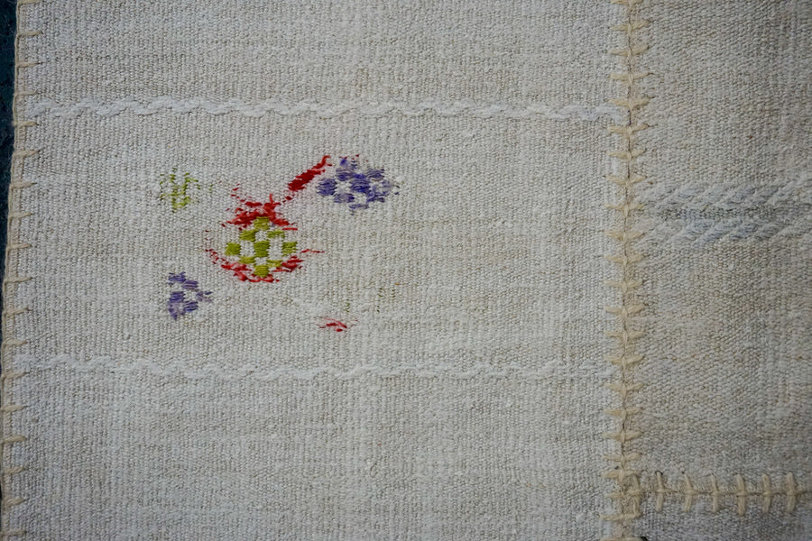 9’x 12’ MCM Vintage Organic Hemp Rug Off White Collage Kilim