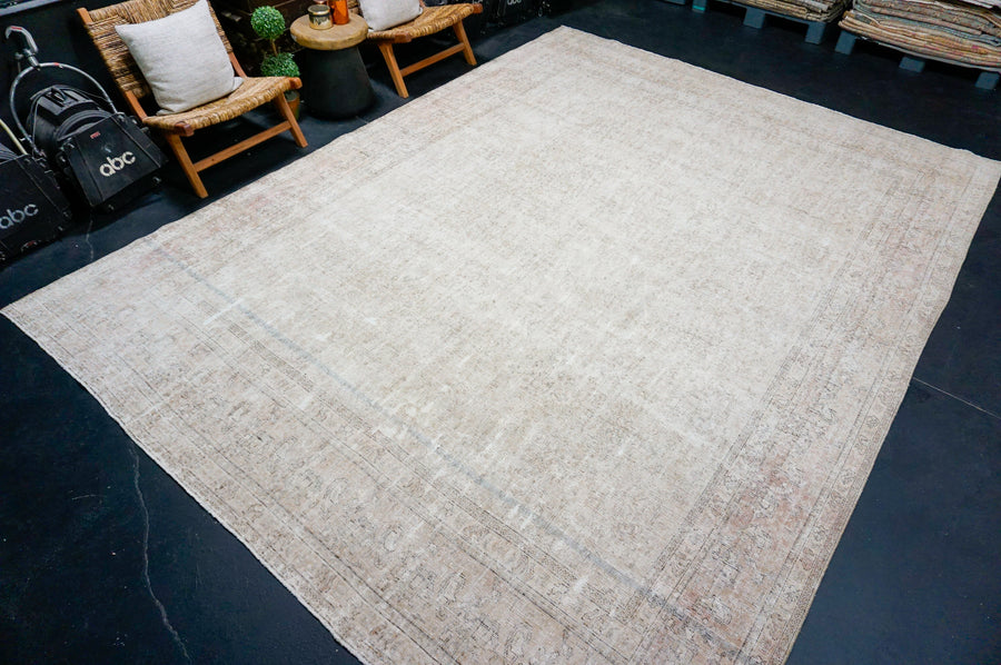 10’ x 12’9 Classic Vintage Rug Muted Creamy Beige, Terra Cotta & Gray