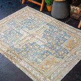 4’4 x 6’3 Classic Vintage Rug Muted Blue, Camel and Brown Carpet