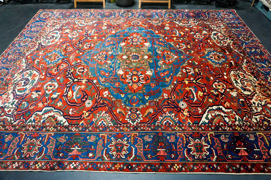 10’6 x 13’3 Classic Antique Rug Red, Indigo, Cream &  Green