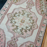 4’6 x 7’ Oushak Rug Muted White, Bronze and Pink Vintage Rose Carpet
