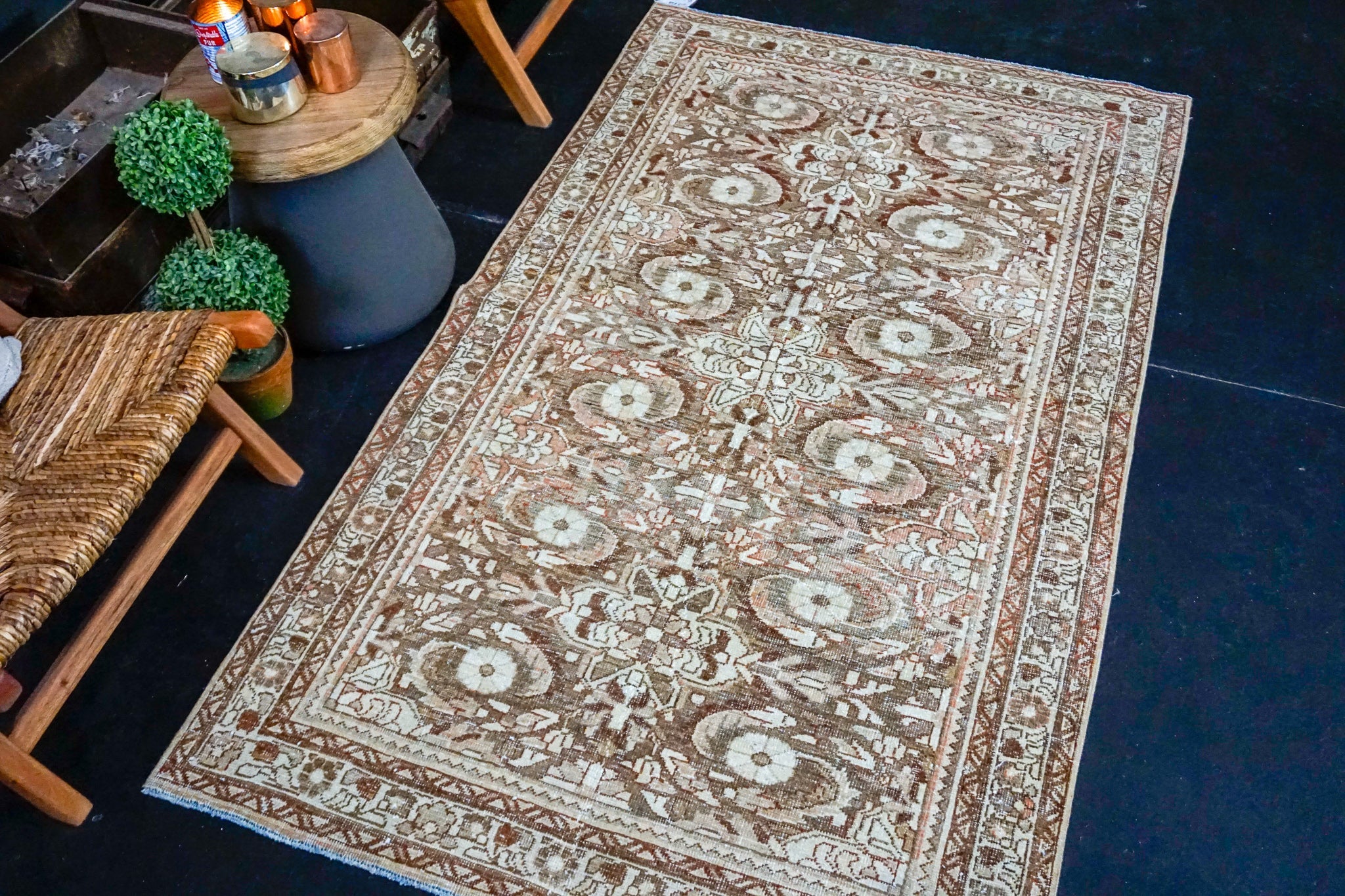 4’ x 6’8 Classic Vintage Rug Muted Brown, Blush + Cream Carpet '3768 Linda's Barn