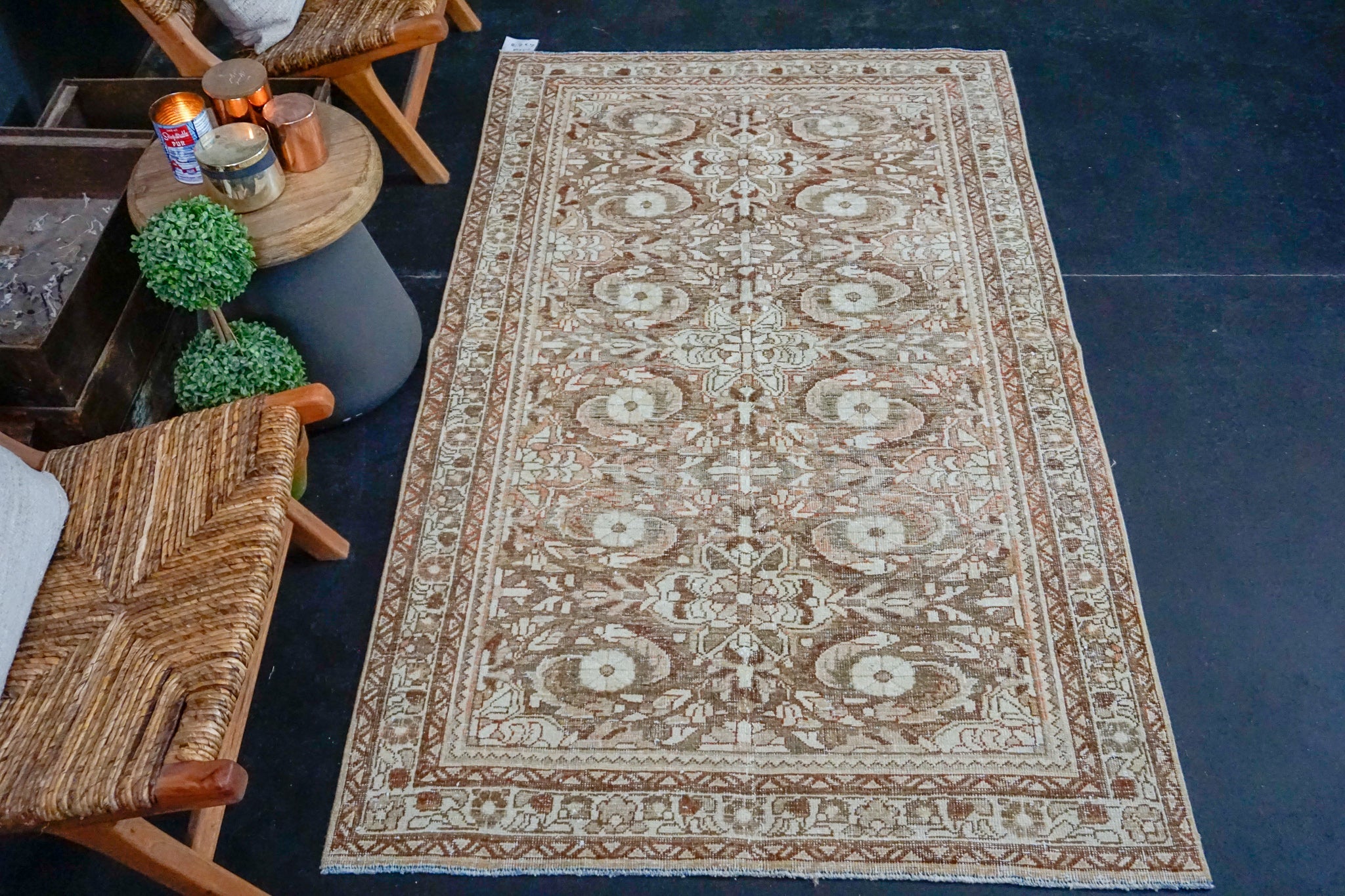 4’ x 6’8 Classic Vintage Rug Muted Brown, Blush + Cream Carpet '3768 Linda's Barn
