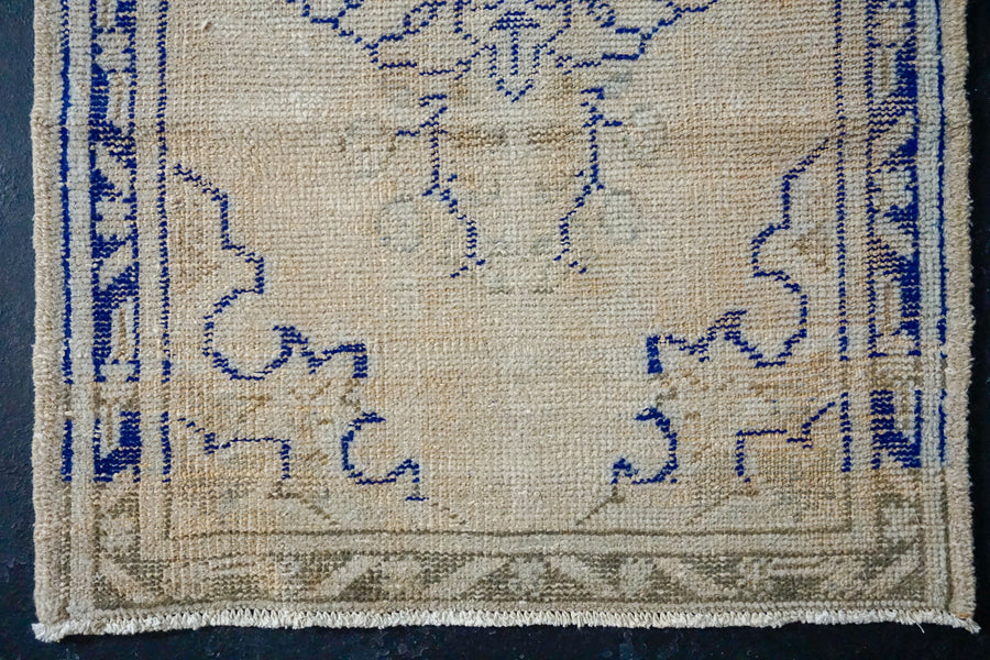 2’7 x 11’6 Vintage Turkish Runner Muted Beige and Navy Blue