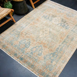 5’2 x 6’10 Classic Vintage Rug Muted Denim Blue, Terra Cotta & Khaki