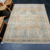 5’2 x 6’10 Classic Vintage Rug Muted Denim Blue, Terra Cotta & Khaki
