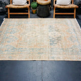 5’2 x 6’10 Classic Vintage Rug Muted Denim Blue, Terra Cotta & Khaki