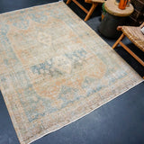 5’2 x 6’10 Classic Vintage Rug Muted Denim Blue, Terra Cotta & Khaki