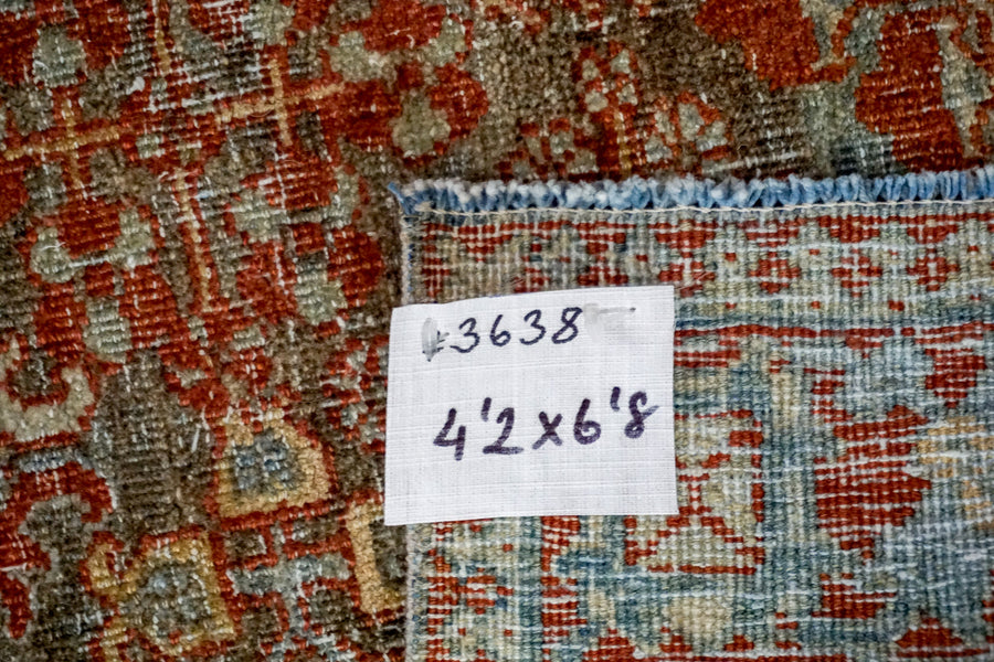 4’2 x 6’8 Classic Vintage Rug Muted Turquoise, Red + Cream Carpet SB