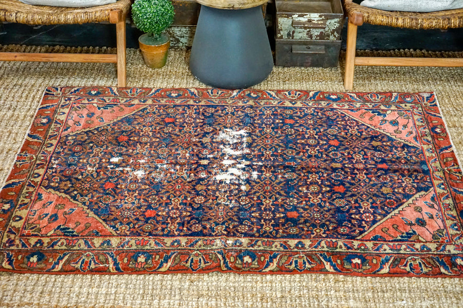 3’11 x 5’9 Classic Vintage Rug Navy Blue, Red + Tan Carpet