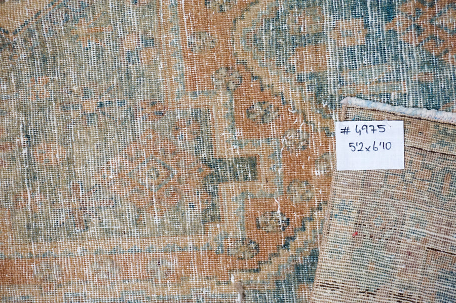 5’2 x 6’10 Classic Vintage Rug Muted Denim Blue, Terra Cotta & Khaki
