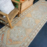 3’1 x 10’ Vintage Turkish Runner Muted Gray-Beige and Copper '3018