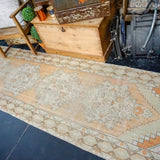 3’1 x 10’ Vintage Turkish Runner Muted Gray-Beige and Copper '3018